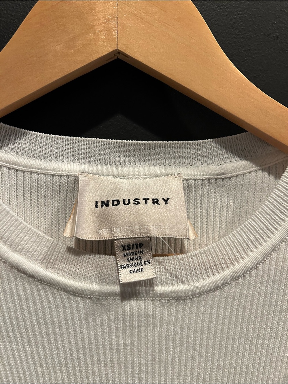 INDUSTRY White Ribbed Knit Top with Ruffled Cap Detail - Picture 2 of 7
